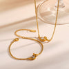 Women’s Geometric Irregular Zircon Inlaid Stainless Steel Necklace And Bracelet Set With 18K Vacuum Plated Finish