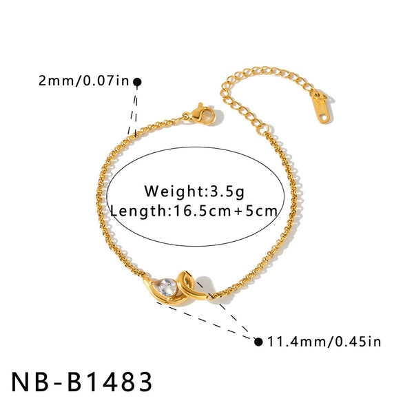 Women’s Geometric Irregular Zircon Inlaid Stainless Steel Necklace And Bracelet Set With 18K Vacuum Plated Finish
