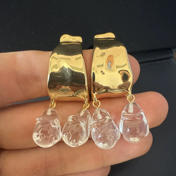 Women's Geometric 18K Goldplated Brass Pendant Earrings With 925 Silver Ear Needles Niche Style