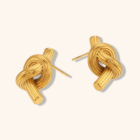 Women's Geometric Knotted Button Stud Earrings In Stainless Steel With Brushed Gold Plated Finish