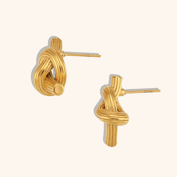 Women's Geometric Knotted Button Stud Earrings In Stainless Steel With Brushed Gold Plated Finish