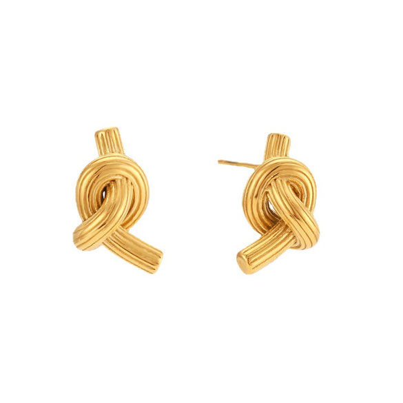 Women's Geometric Knotted Button Stud Earrings In Stainless Steel With Brushed Gold Plated Finish