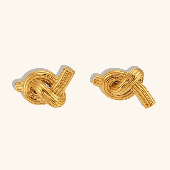 Women's Geometric Knotted Button Stud Earrings In Stainless Steel With Brushed Gold Plated Finish