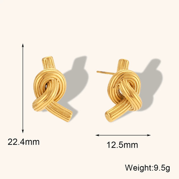 Women's Geometric Knotted Button Stud Earrings In Stainless Steel With Brushed Gold Plated Finish