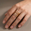 Women's Geometric Layered Pearl Open Ring In Stainless Steel With Gold Plated Finish Adjustable Jewelry