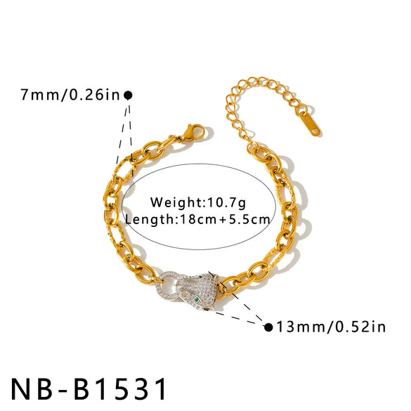 Women's Geometric Leopard Pendant Bracelet In Stainless Steel With Rhinestones And 18K Gold Vacuum Plating