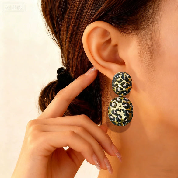 Women's Geometric Leopard Print Pendant Earrings In Electroplated Iron With Steel Ear Posts Exaggerated Fashion Jewelry