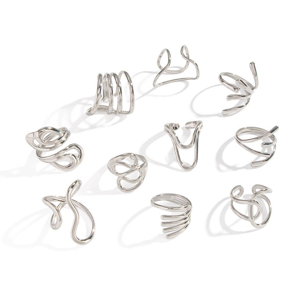Women's Geometric Line Silver Steel Ring With Electroplating Popular Rock Hiphop Jewelry