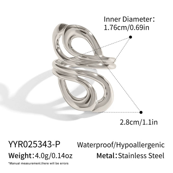 Women's Geometric Line Silver Steel Ring With Electroplating Popular Rock Hiphop Jewelry