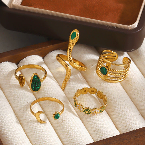 Women's Geometric Line Stainless Steel Ring With Gemstone Accents And Gold Tone Electroplated Finish