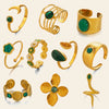 Women's Geometric Line Stainless Steel Ring With Gemstone Accents And Gold Tone Electroplated Finish