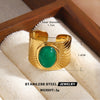 Women's Geometric Line Stainless Steel Ring With Gemstone Accents And Gold Tone Electroplated Finish