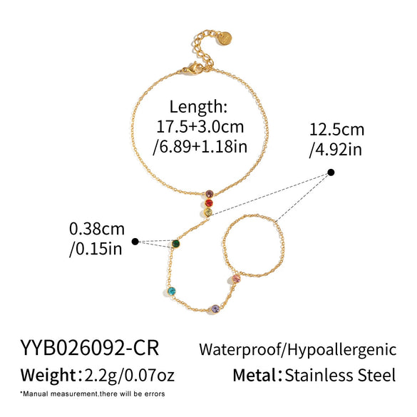 Women's Geometric Linked Bracelet With Cubic Zirconia Goldtone Stainless Steel And Vacuum Electroplated Finish