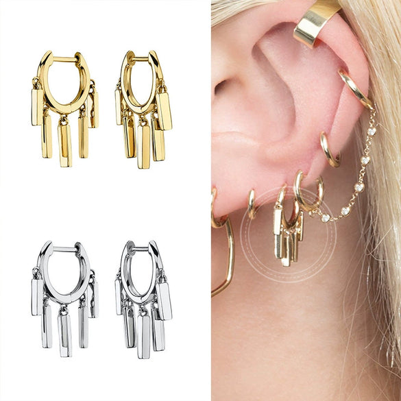 Women's Geometric Long Drop Earrings With Silver Needle And Copper Electroplated Minimalist Fashion Jewelry