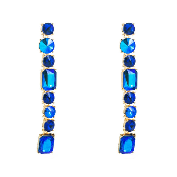 Women's Geometric Long Tassel Earrings With Shiny Alloy And Colored Diamond Details Fashion Statement Jewelry