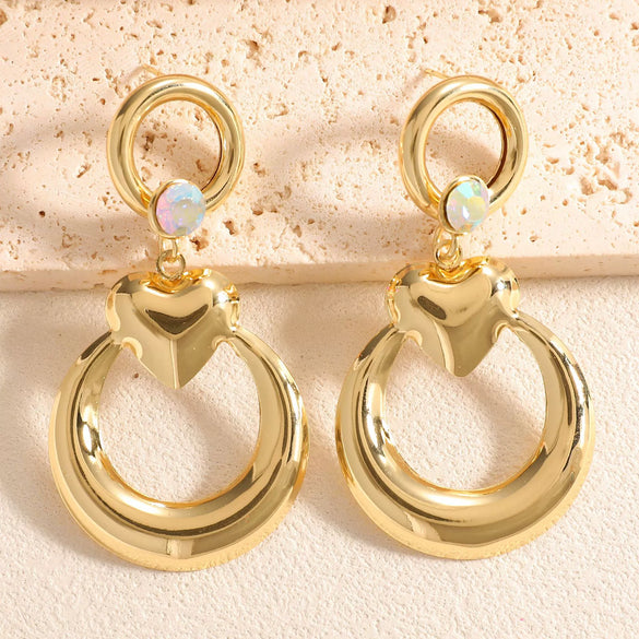 Women's Geometric Love Circle Hoop Earrings With Stainless Steel Posts Electroplated Alloy Fashion Jewelry Wholesale