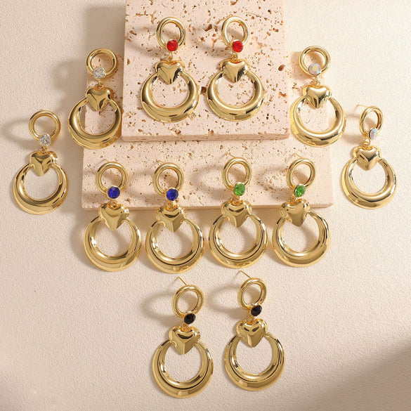 Women's Geometric Love Circle Hoop Earrings With Stainless Steel Posts Electroplated Alloy Fashion Jewelry Wholesale