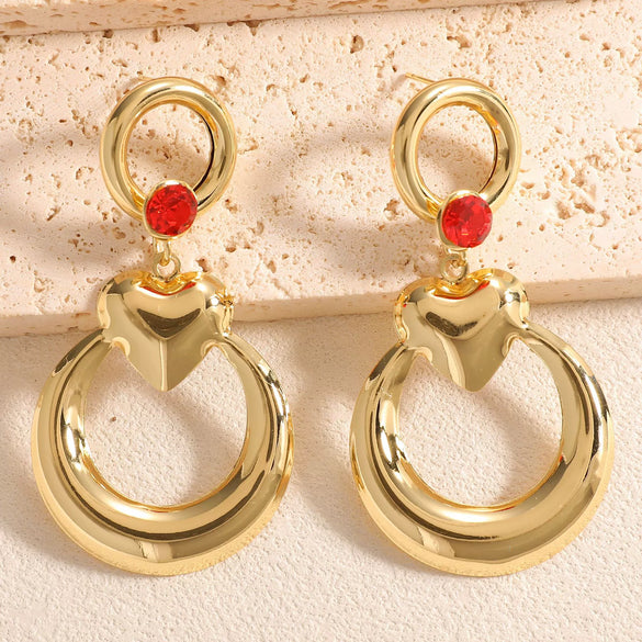 Women's Geometric Love Circle Hoop Earrings With Stainless Steel Posts Electroplated Alloy Fashion Jewelry Wholesale