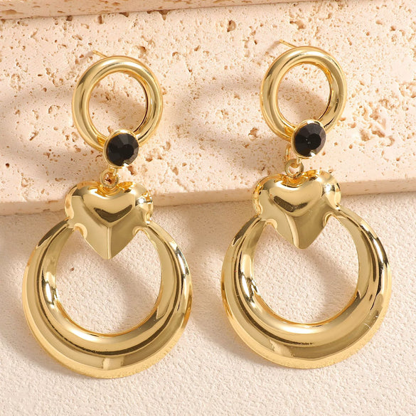 Women's Geometric Love Circle Hoop Earrings With Stainless Steel Posts Electroplated Alloy Fashion Jewelry Wholesale