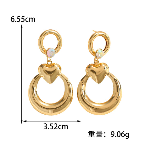 Women's Geometric Love Circle Hoop Earrings With Stainless Steel Posts Electroplated Alloy Fashion Jewelry Wholesale