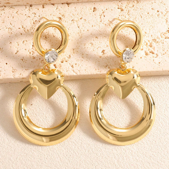 Women's Geometric Love Circle Hoop Earrings With Stainless Steel Posts Electroplated Alloy Fashion Jewelry Wholesale