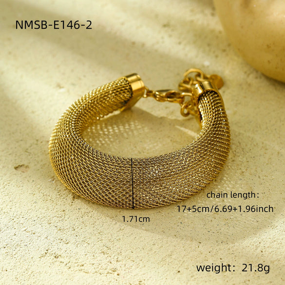 Women's Geometric Mesh Stainless Steel And 18K Titanium Steel Electroplated Bracelet With Personality Exaggerated Highend Sense And Not Fading Hollow Design