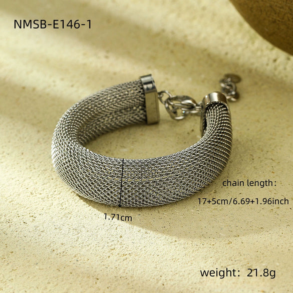 Women's Geometric Mesh Stainless Steel And 18K Titanium Steel Electroplated Bracelet With Personality Exaggerated Highend Sense And Not Fading Hollow Design