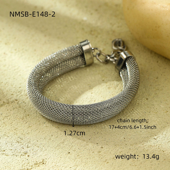 Women's Geometric Mesh Stainless Steel And 18K Titanium Steel Electroplated Bracelet With Personality Exaggerated Highend Sense And Not Fading Hollow Design