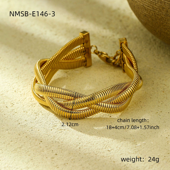 Women's Geometric Mesh Stainless Steel And 18K Titanium Steel Electroplated Bracelet With Personality Exaggerated Highend Sense And Not Fading Hollow Design