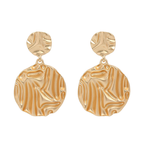 Women's Geometric Metal Statement Drop Earrings With Round Pattern And Minimalist Design