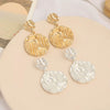 Women's Geometric Metal Statement Drop Earrings With Round Pattern And Minimalist Design