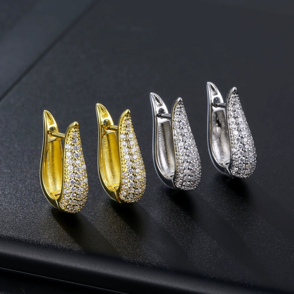 Women's Geometric Micro Paved Zircon Stud Earrings In Environmental Protection Copper With Full Zircon Inlay Trendy Jewelry