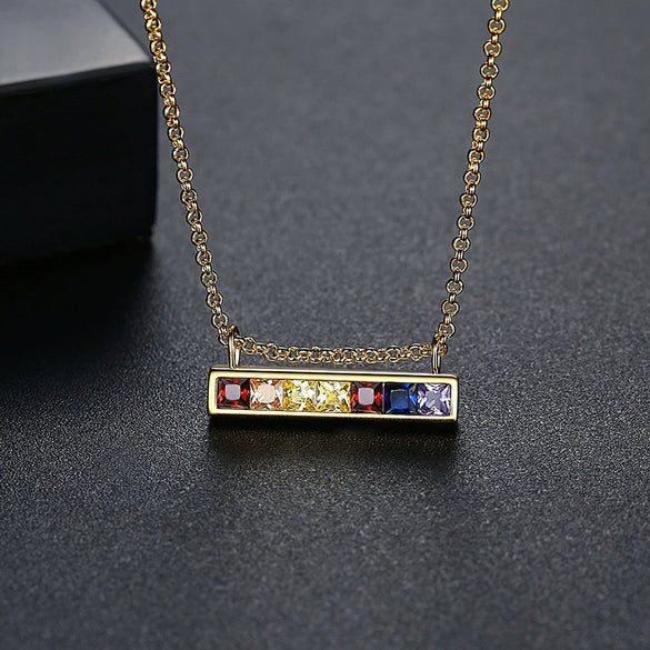 Women's Geometric Mixed Gemstone Pendant Necklace With Electroplated Copper Ochain