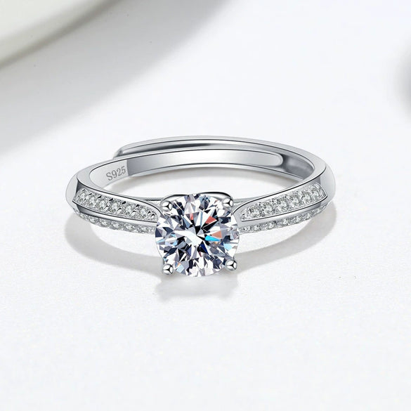 Women's Geometric Moissanite Ring In S925 Sterling Silver With Electroplated Finish Adjustable Open Ring