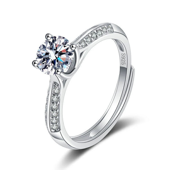 Women's Geometric Moissanite Ring In S925 Sterling Silver With Electroplated Finish Adjustable Open Ring