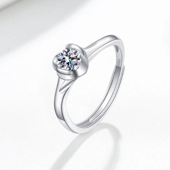Women's Geometric Moissanite Ring In 925 Sterling Silver With Electroplated Finish Adjustable Open Band Fine Jewelry