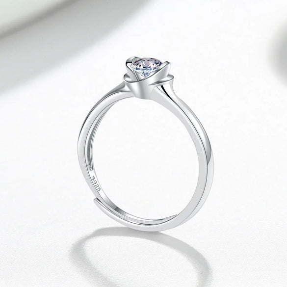 Women's Geometric Moissanite Ring In 925 Sterling Silver With Electroplated Finish Adjustable Open Band Fine Jewelry
