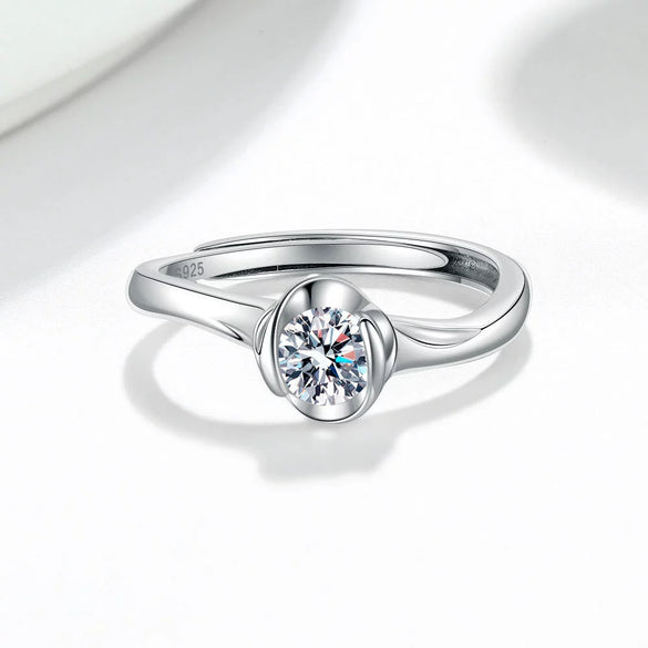 Women's Geometric Moissanite Ring In 925 Sterling Silver With Electroplated Finish Adjustable Open Band Fine Jewelry