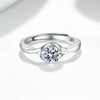 Women's Geometric Moissanite Ring In 925 Sterling Silver With Electroplated Finish Adjustable Open Ring