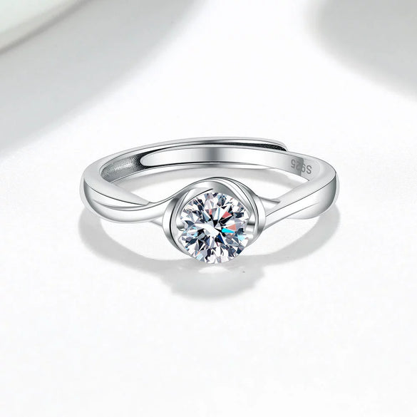 Women's Geometric Moissanite Ring In 925 Sterling Silver With Electroplated Finish Adjustable Open Ring