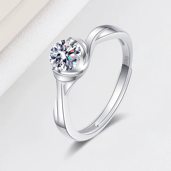 Women's Geometric Moissanite Ring In 925 Sterling Silver With Electroplated Finish Adjustable Open Ring