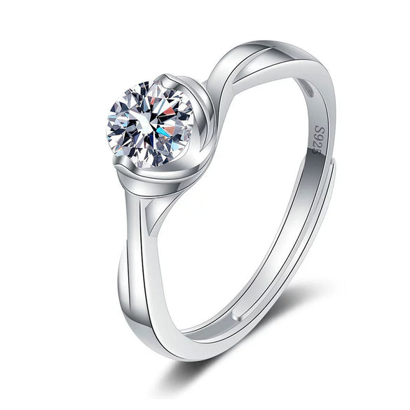 Women's Geometric Moissanite Ring In 925 Sterling Silver With Electroplated Finish Adjustable Open Ring