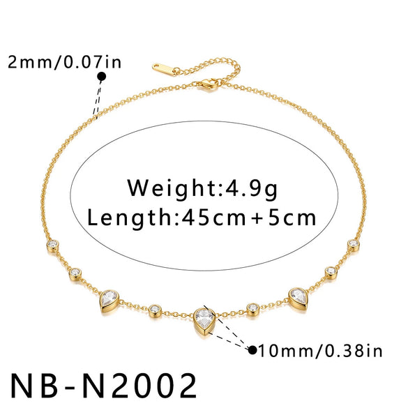 Women's Geometric Moon Butterfly And Water Droplet Necklace With Cubic Zirconia Rhinestones And Pearls In Electroplated Stainless Steel