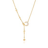 Women's Geometric Moon Pendant Ychain Necklace In Stainless Steel With Zircon And Pvd Gold Plating