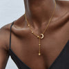 Women's Geometric Moon Pendant Ychain Necklace In Stainless Steel With Zircon And Pvd Gold Plating