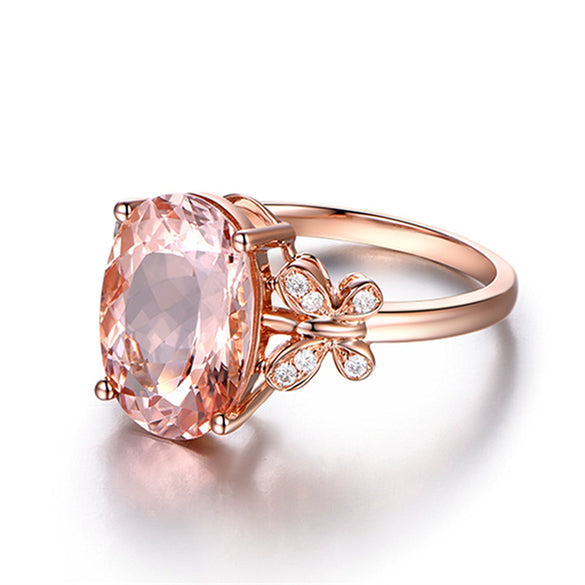 Women's Geometric Morganite Ring In Copper With Rose Gold Electroplated Finish And Diamond Accent Natural Style Jewelry