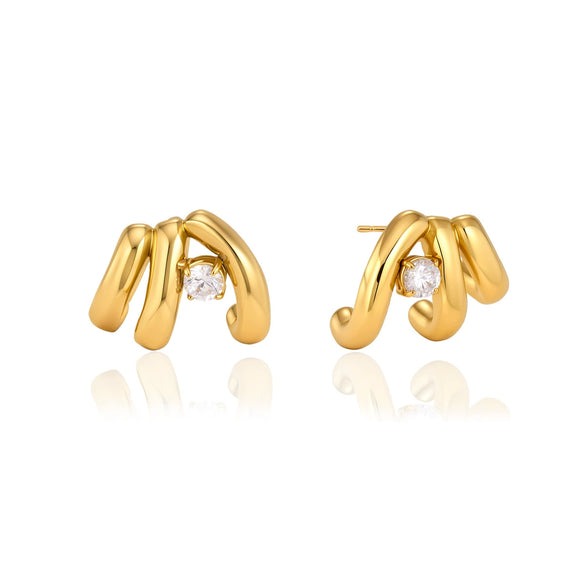 Women's Geometric Multilayer Choop Earrings With Sparkling Zirconia Accents Plated Stainless Steel Pierced Earrings