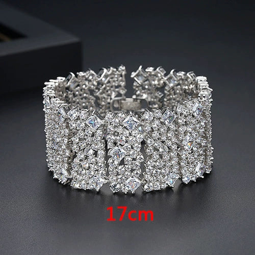 Women's Geometric Multilayer Copper Bracelet With Zircon Accents Wide Electroplated Statement Jewelry