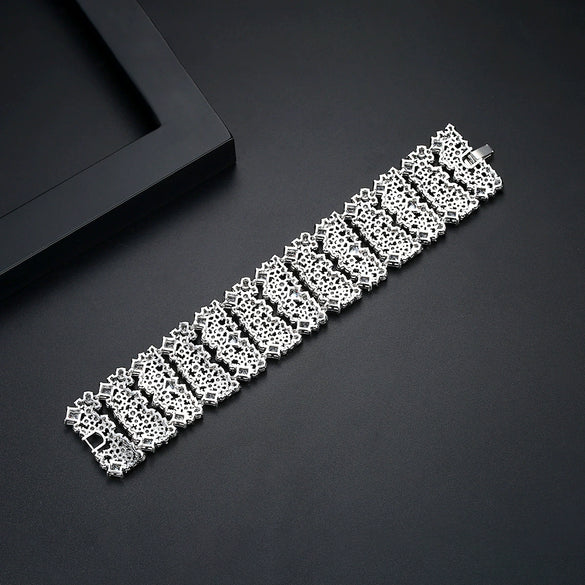 Women's Geometric Multilayer Copper Bracelet With Zircon Accents Wide Electroplated Statement Jewelry