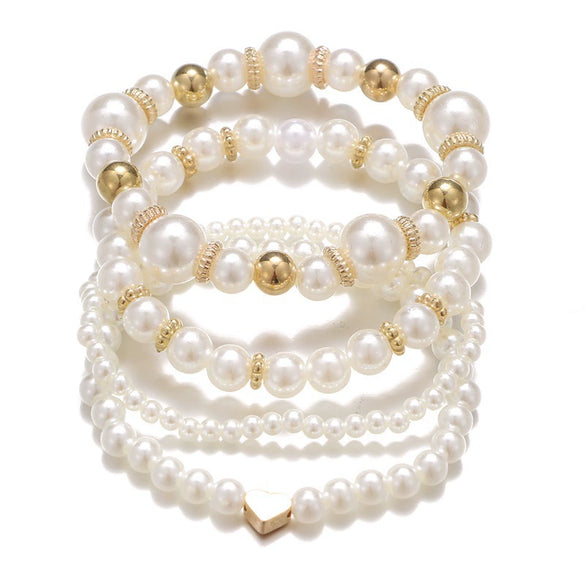 Women's Geometric Multilayer Imitation Pearl Bracelet Set With Plated Details And Vintage Style Wholesale Jewelry
